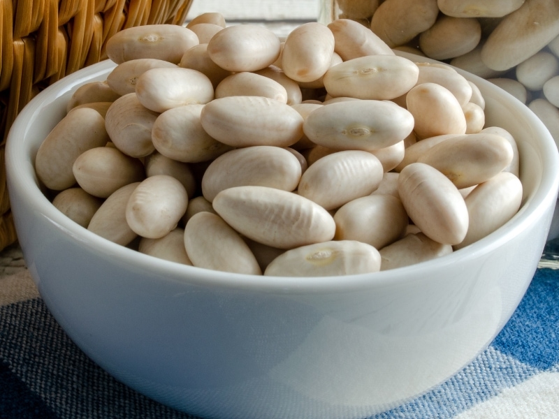 Cannellini Beans (White Kidney Beans) in a White Ceramic Bowl