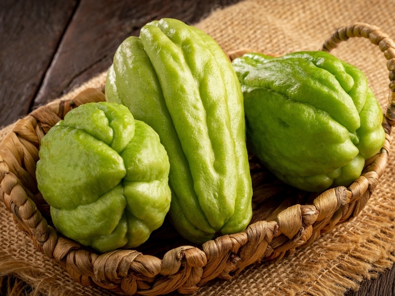 Chayote in a Wooden Basket