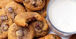Chewy and Gooey Chocolate Chip Cookies with Milk