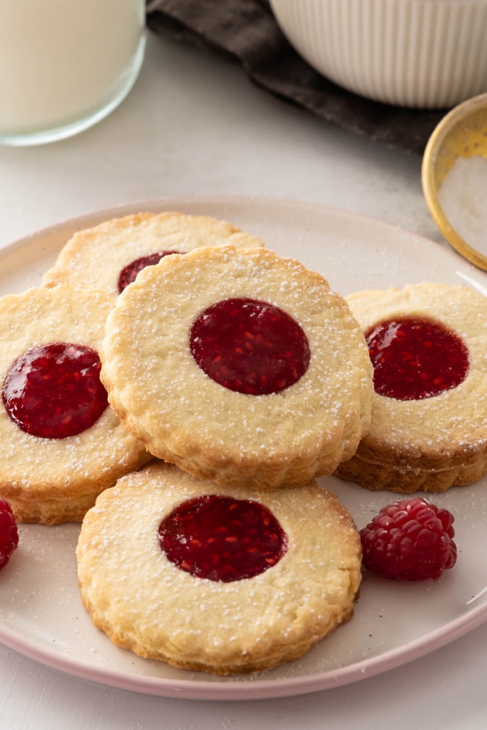 Bunch of  classic Linzer cookies in plate. 
