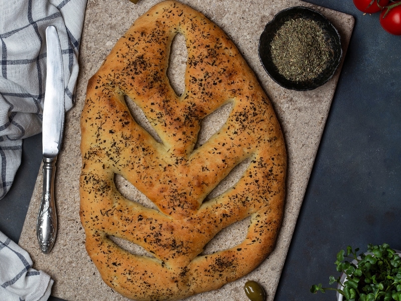Fougasse French Bread With Herbs and Sesame Seeds