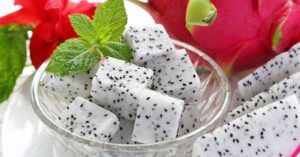 Healthy Dragon Fruit with Mint in a Glass Bowl