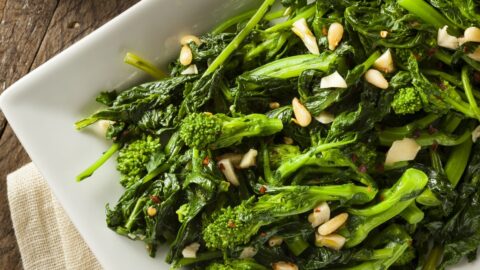 Healthy Homemade Sauteed Broccoli Rabe with Garlic and Nuts