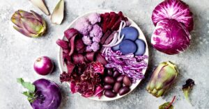 Healthy Organic Purple Vegetables Including Cauliflower, Cabbage, Beets and Potatoes