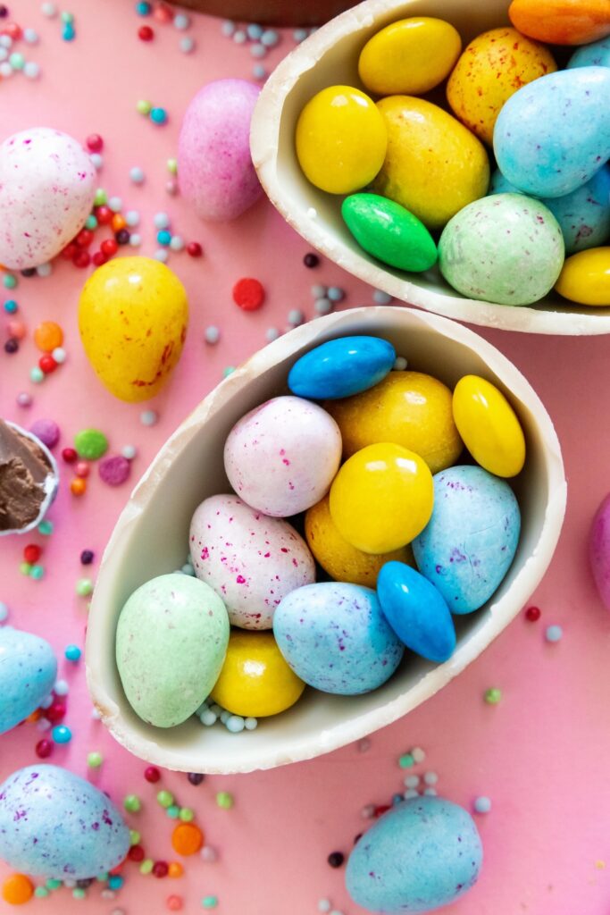 Homemade Easter Chocolate Egg Candy with Colorful Decorations