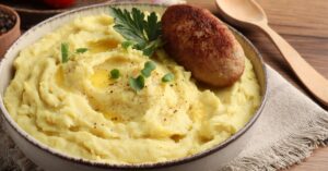 Homemade Mashed Potato with Cutlet and Parsley