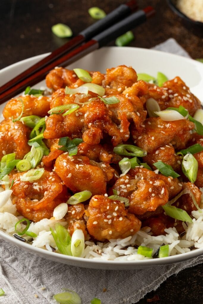 Homemade Orange Chicken with Sesame and Green Onions