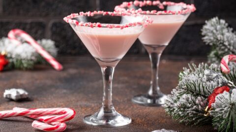 Homemade Peppermint Martini in a Wine Glass