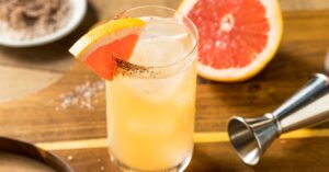 Homemade Refreshing Mezcal Paloma Cocktail with Grapefruit in a Glass
