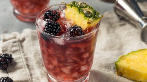 Homemade Refreshing Sherry Cobbler Cocktail with Blackberry and Pineapple