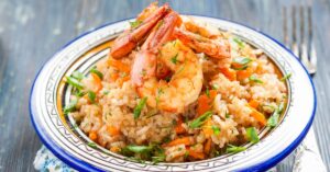 Homemade Rice and Shrimp with Herbs in a Bowl
