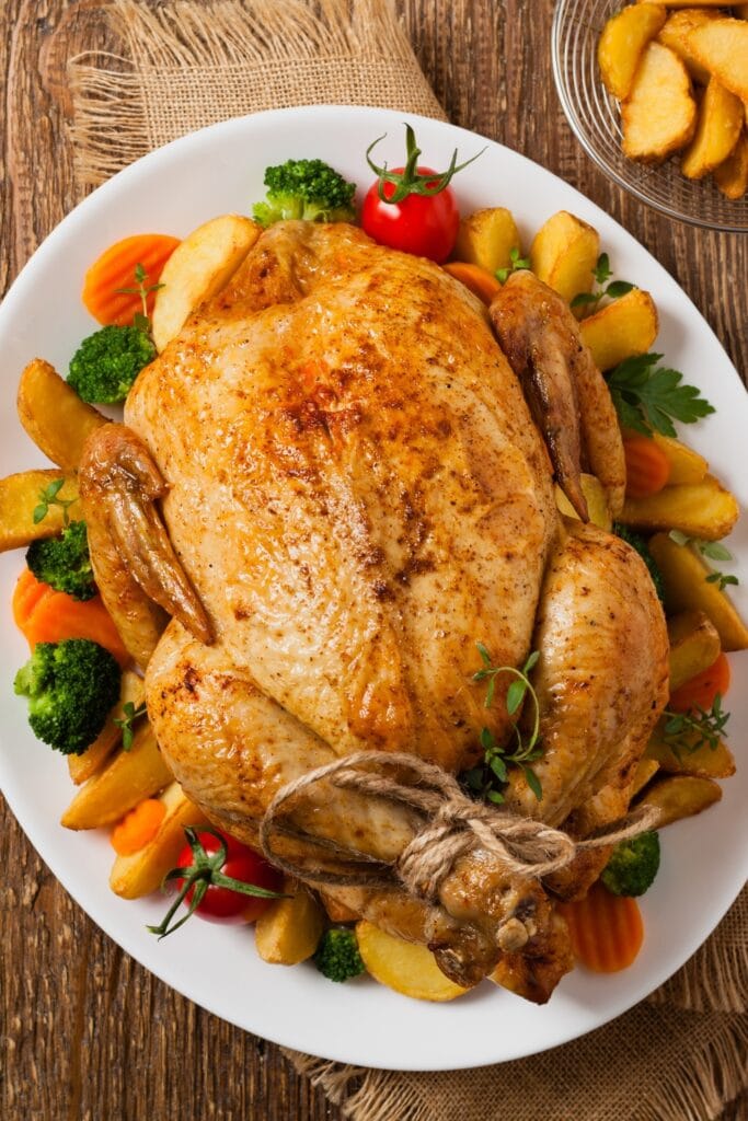Homemade Roasted Chicken with Potatoes, Carrots and Broccoli