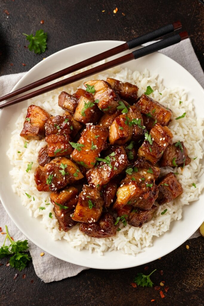 Homemade Sticky Braised Pork Belly with Rice