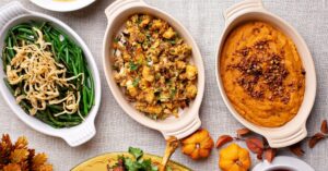 Homemade Thanksgiving Sides: Sweet Mashed Potato, Bread Stuffing and Green Bean Casserole