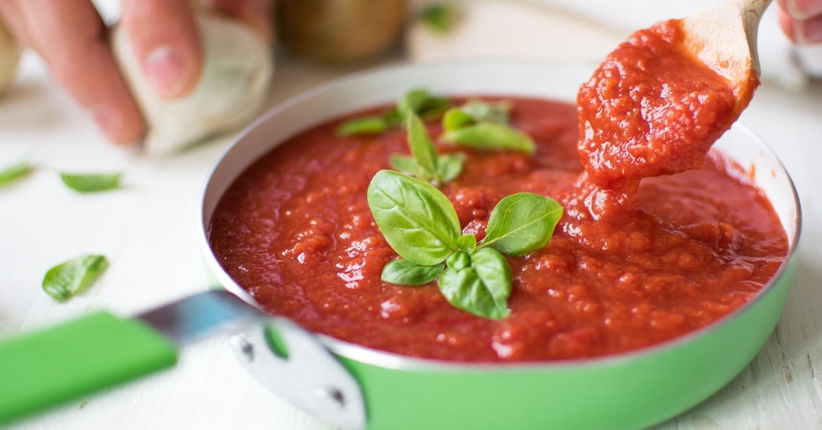 Homemade Tomato Sauce in a Green Bowl