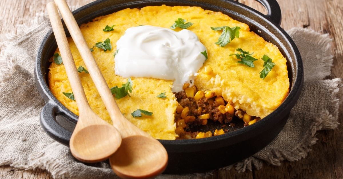 Homemade Tamale Pie with Cornbread, Ground Beef and Corn