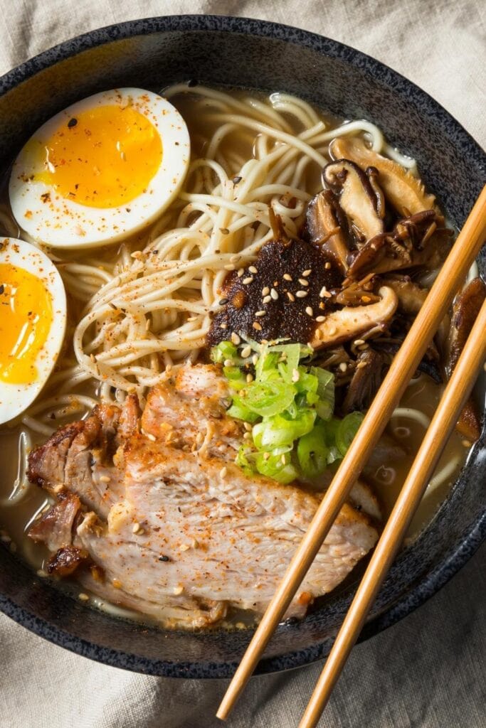 Japanese Tonkotsu Ramen with Pork, Noodles and Egg