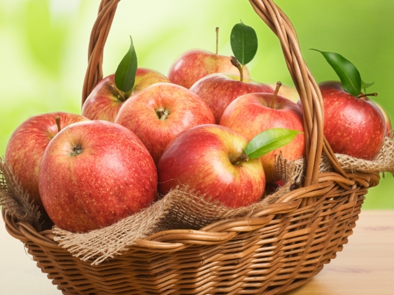 Jonagold Apples on a Rustic Cloth in a Wooden Basket