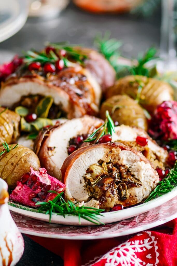 Prosciutto Wrapped Turkey with Cranberry Sauce