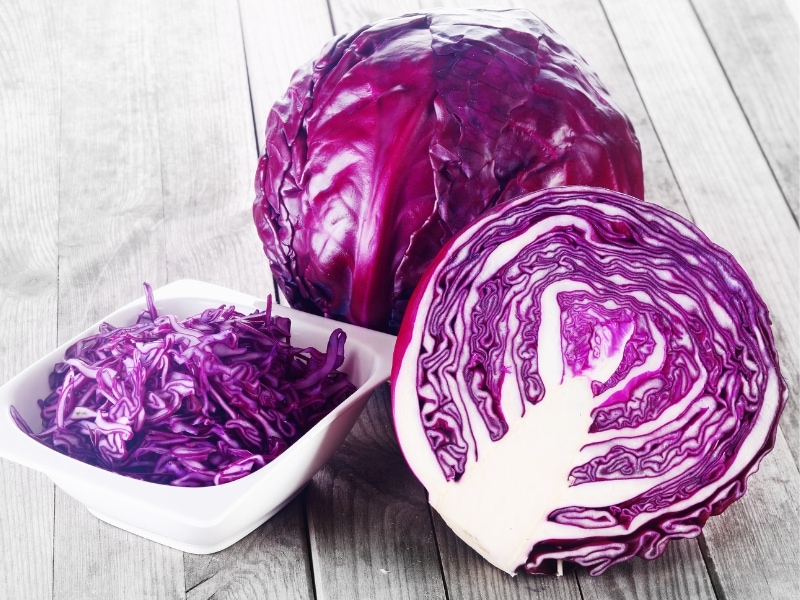 Whole and Sliced Red Cabbage