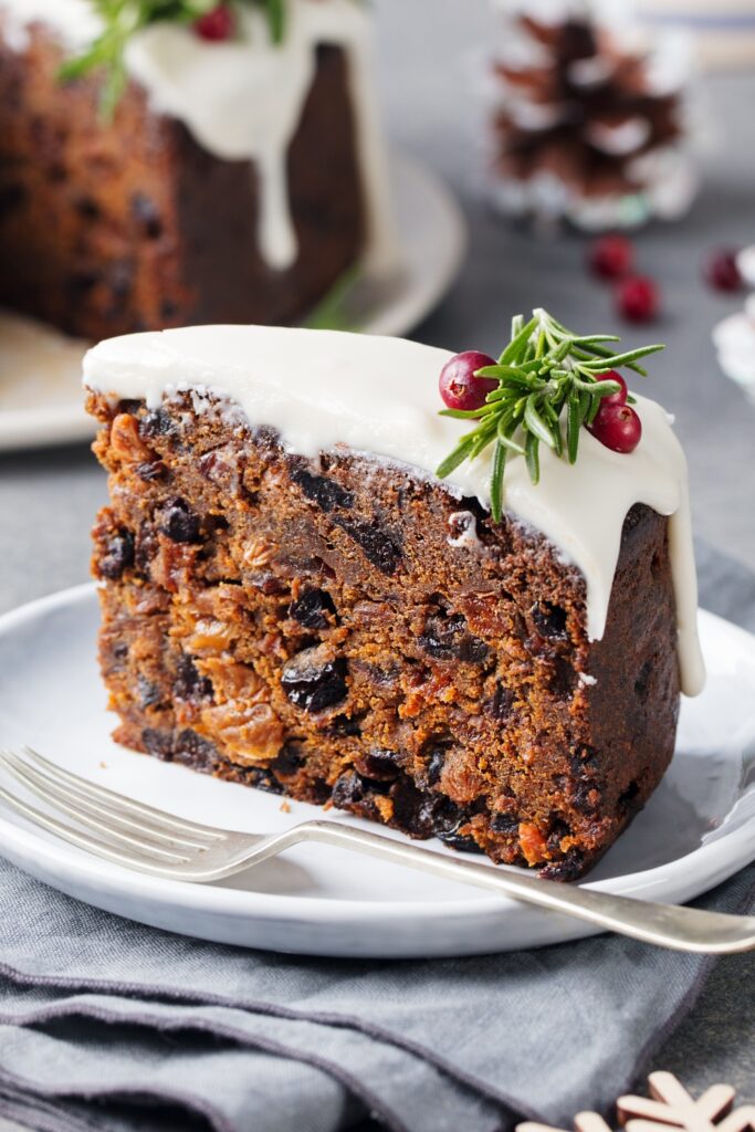 Slice of Homemade Christmas Fruit Cake with Cranberries