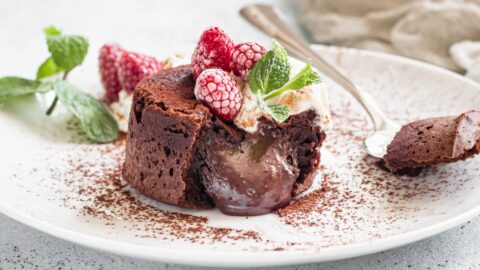 Sweet Homemade Chocolate Souffle with Raspberries