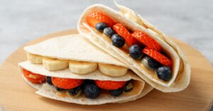 Tortilla Dessert: Tortillas Filled with Strawberries, Blueberries and Bananas