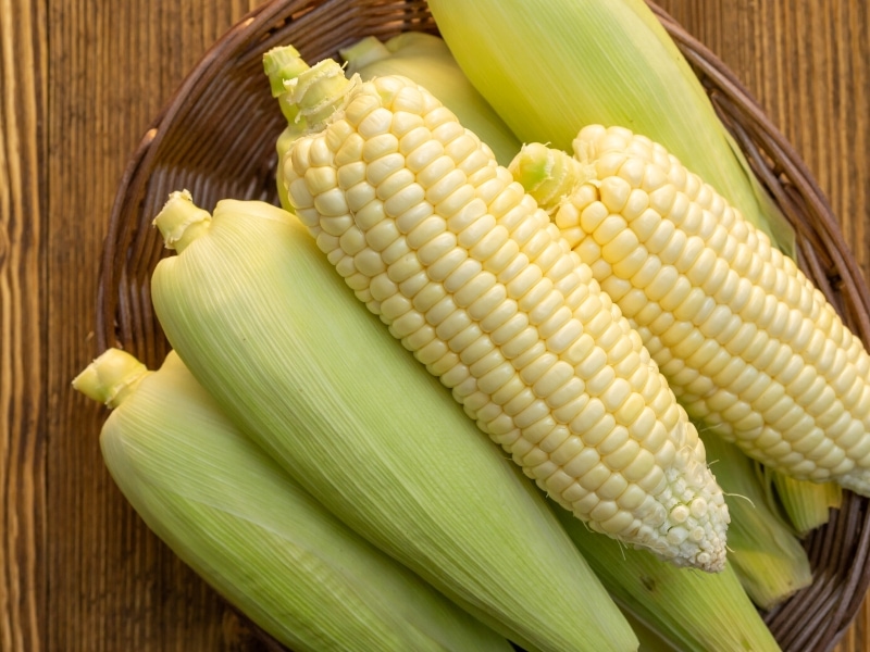 White Corn on a Woven Tray