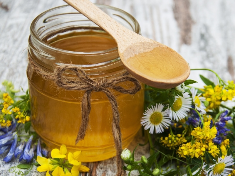 Wildflower Honey in a Glass Jar