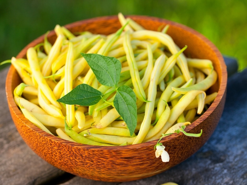 Yellow Wax Beans in a Wooden Bowl