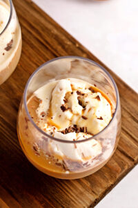 Affogato with Ice Cream and Shaved Dark Chocolate in a Clear Glass