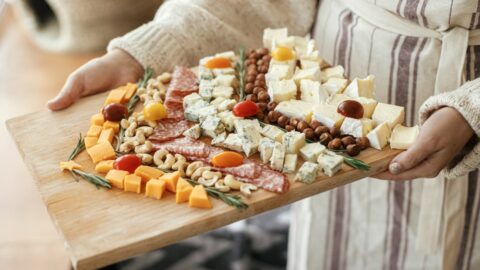 Appetizers in Charcuterie Board Including Cheese, Salami and Nuts