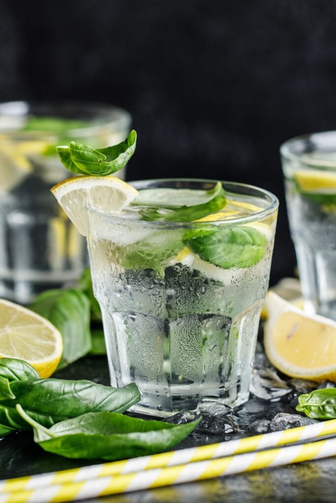 Basil Lemonade Vodka Cocktails in Glasses