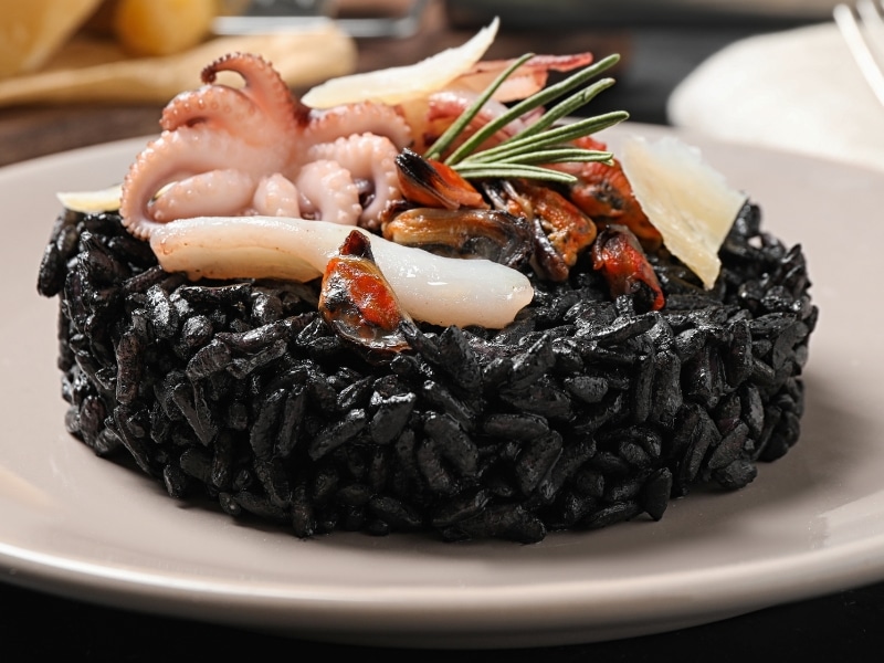 Black Risotto with Seafoods on Top