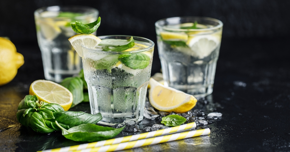 Boozy Refreshing Vodka Cocktail with Basil and Lemon