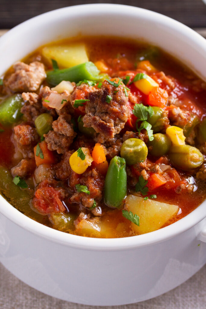 Bowl of Ground Beef Vegetable Soup