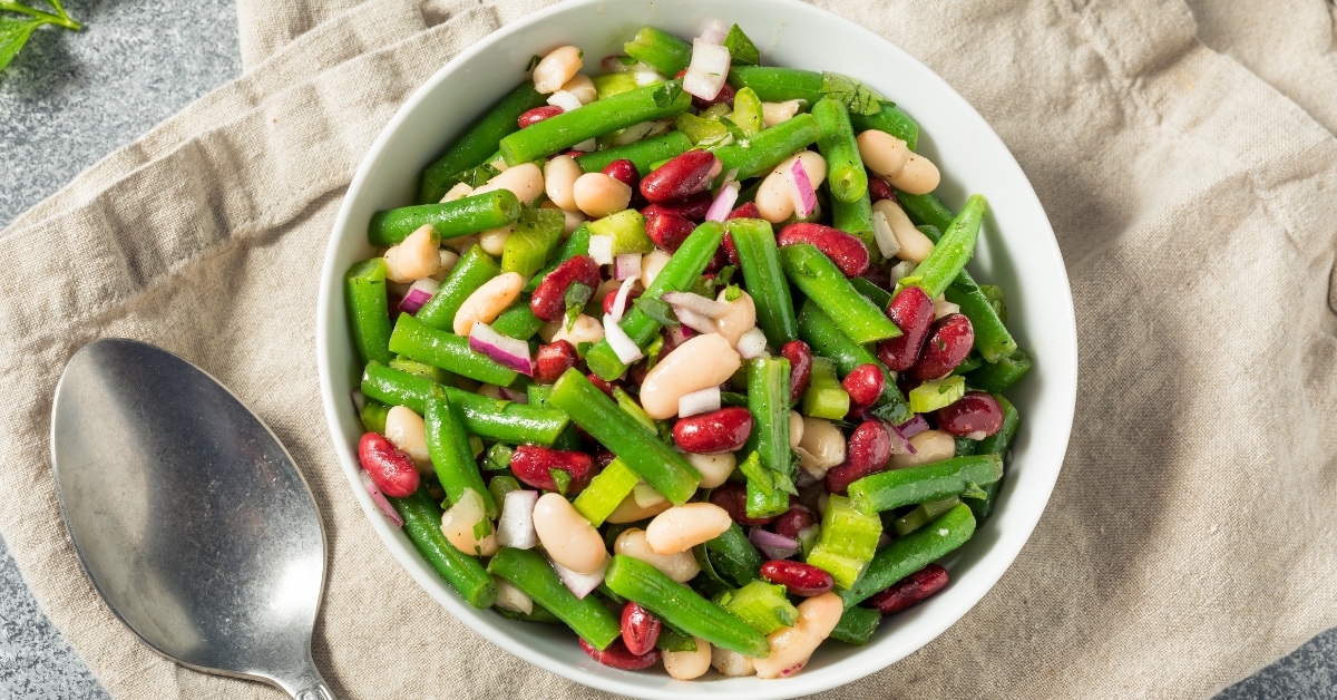 Bowl of Healthy Three Bean Salad with Green, Kidney and Cannellini