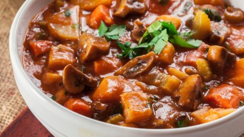Bowl of Irish Beef Stew with Carrots and Potatoes
