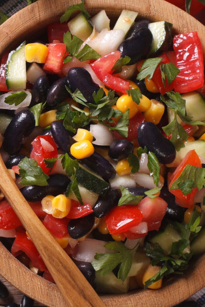 Wooden Bowl of Mexican Bean Salad