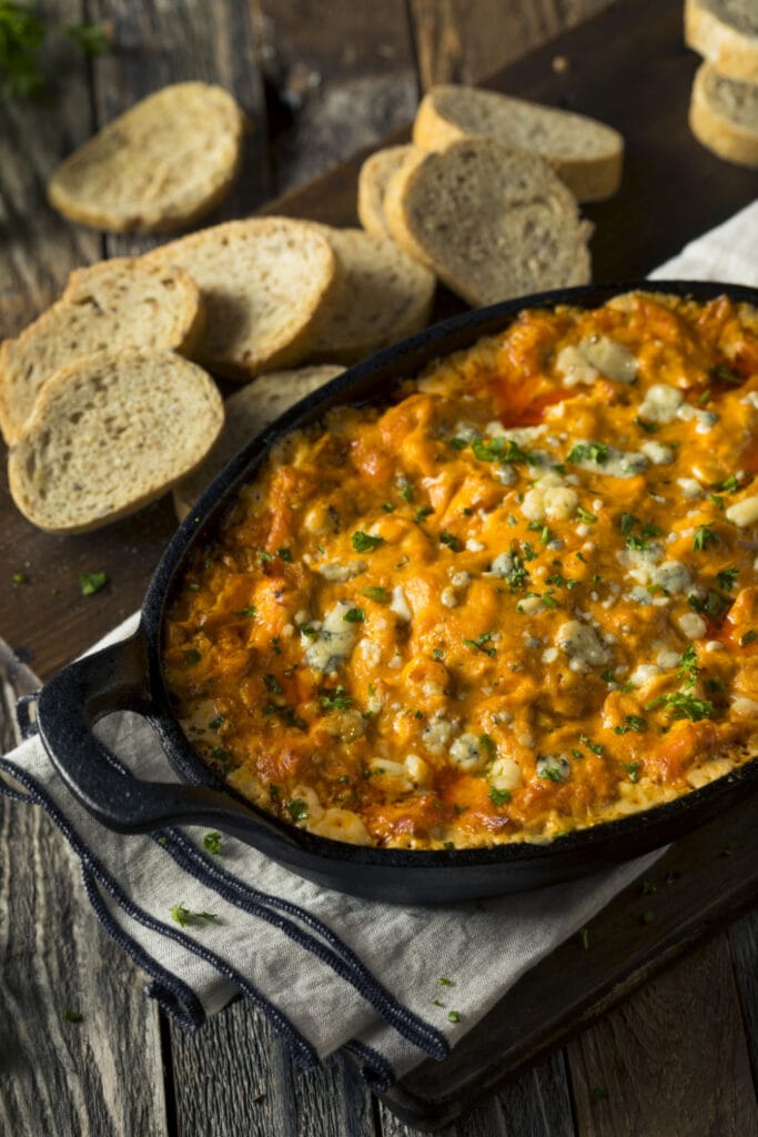 Buffalo Chicken Dip with Cheese and Crostini