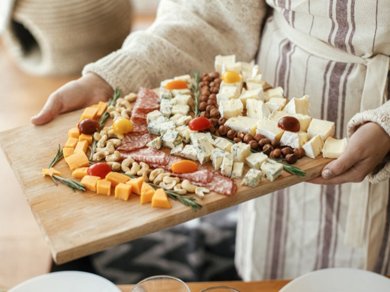 Cheese and Salami Appetizers in a Charcuterie Board