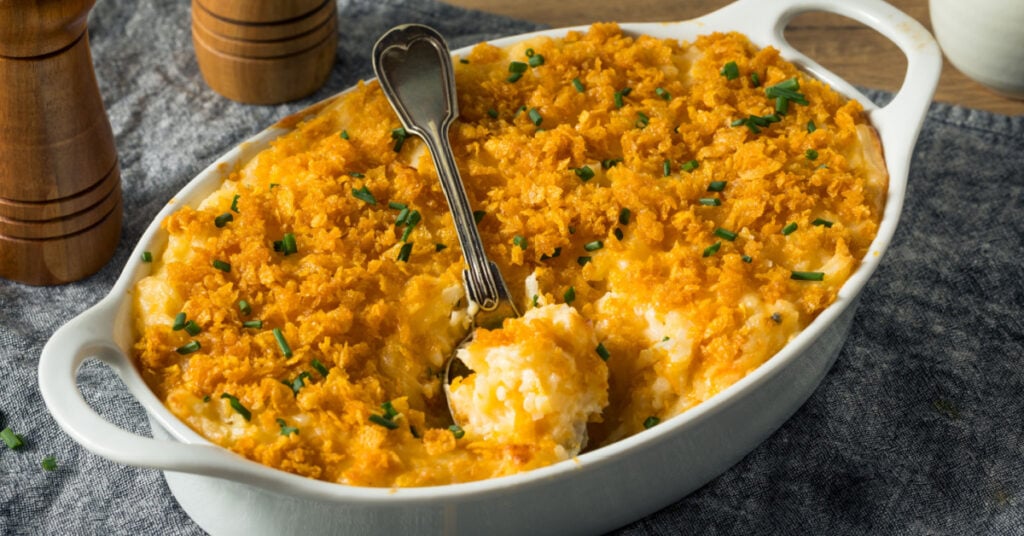 Crab Casserole Best Recipe Insanely Good   Cheesy Potato Casserole With Spoon 1024x536 