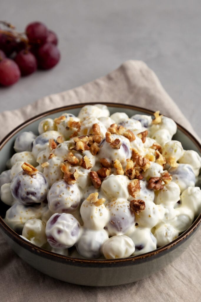 Creamy Grape Salad with Chopped Pecans on Top