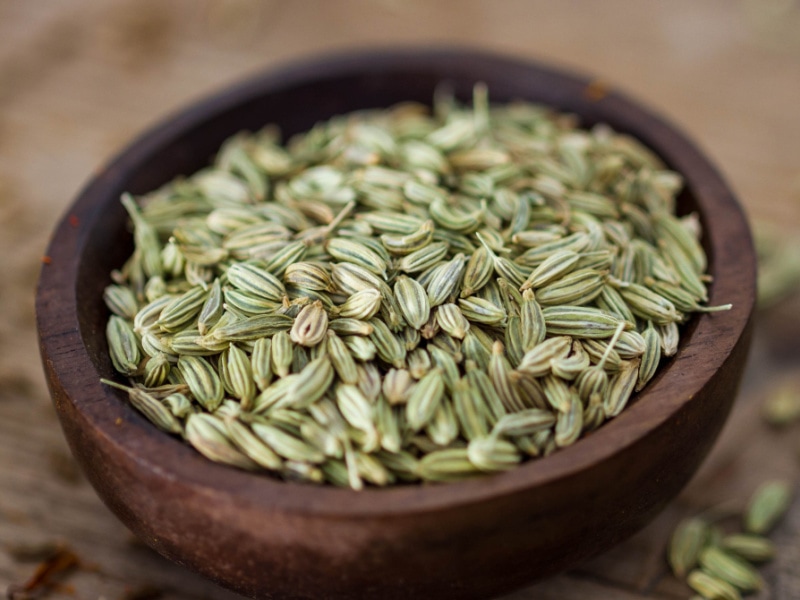 Fennel Seeds in a Wooden Bowl