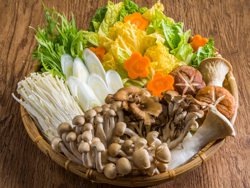 Fresh and Healthy Japanese Vegetables Including Mushrooms and Cabbage