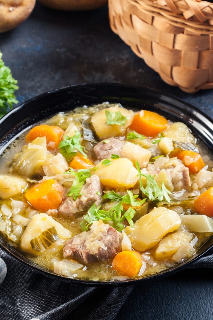 German Stew with Meat, Carrot, Potatoes and Herbs
