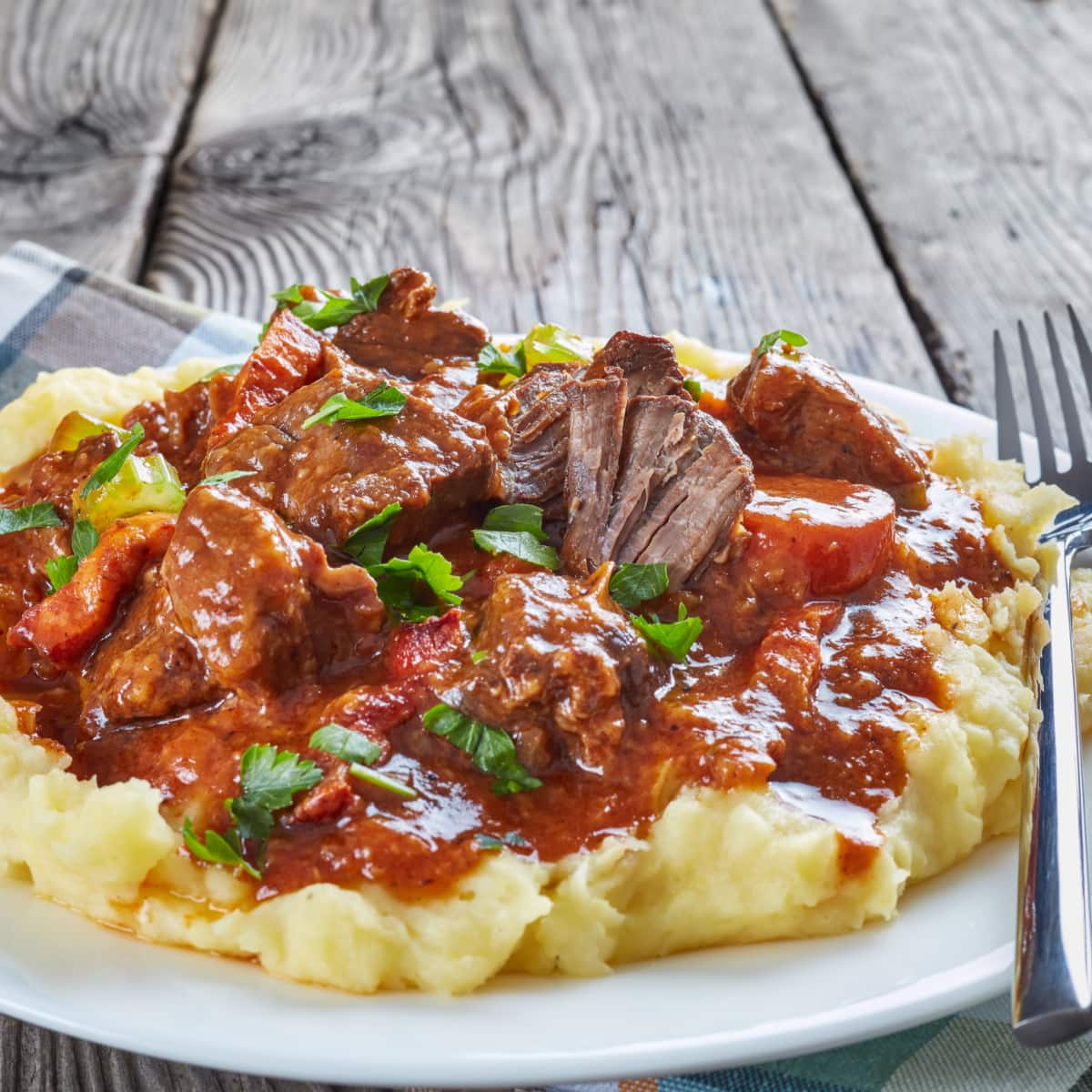 Guinness Beef Stew Served With Mashed Potato