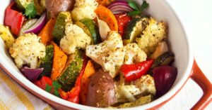 Healthy Frozen Roasted Vegetables with Carrots, Cauliflower, Zucchini and Onions