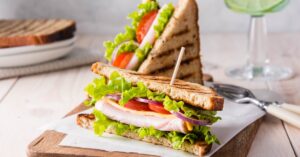 Healthy Ham and Cheese Sandwich with Tomatoes and Lettuce