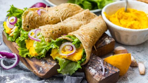Healthy Homemade Tortilla Wraps with Egg and Lettuce